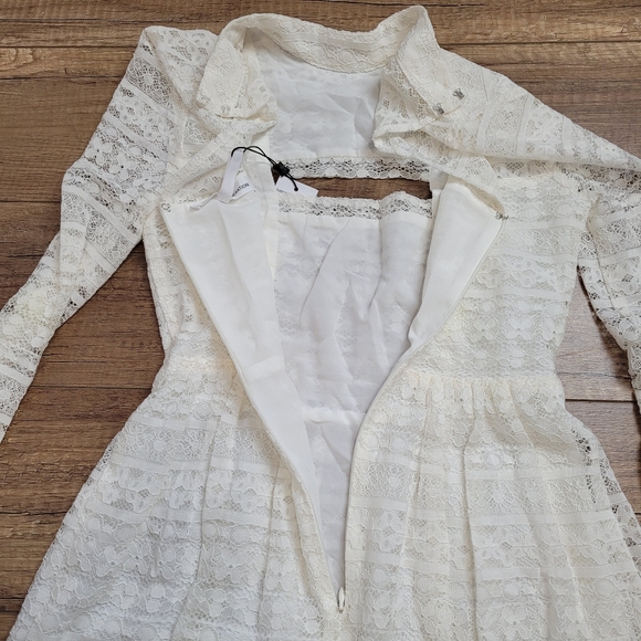 BCBGeneration sheer Lace Long Sleeve cutouts cream mini dress lined flare 0 - Picture 8 of 16